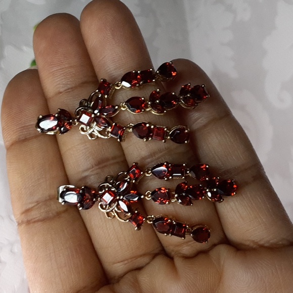 925 Genuine Mozambique Garnet Chandler Earrings. FIRM. - Picture 12 of 16